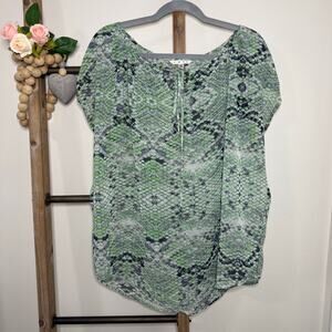 Cabi‎ Style 746 Green Blue Short Sleeve Sheer Blouse Size Large